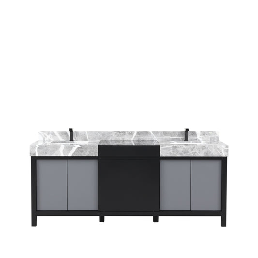 Lexora Collection Zilara 80 inch Black and Grey Double Bath Vanity, Castle Grey Marble Top and Faucet Set - Luxe Bathroom Vanities