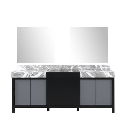 Lexora Collection Zilara 84 inch Black and Grey Double Bath Vanity, Castle Grey Marble Top and 34 inch Mirrors - Luxe Bathroom Vanities