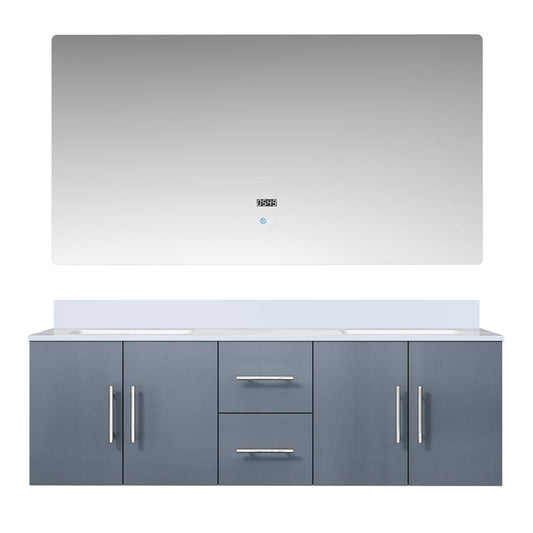 Lexora Collection Geneva 60 inch Double Bath Vanity, White Quartz Top, and 60 inch LED Mirror - Luxe Bathroom Vanities