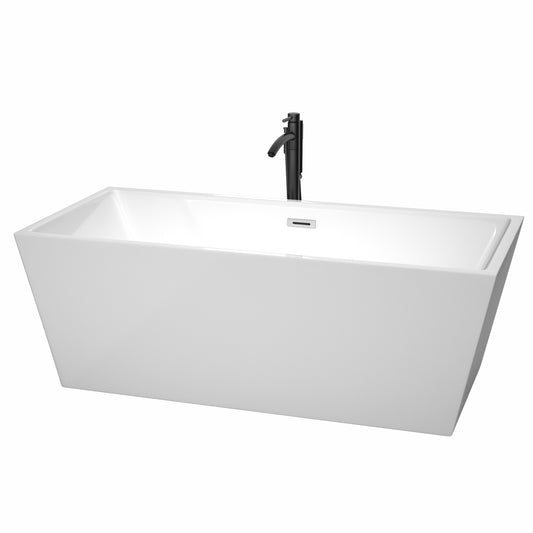 Wyndham Collection Sara 67 Inch Freestanding Bathtub in White with Floor Mounted Faucet, Drain and Overflow Trim - Luxe Bathroom Vanities
