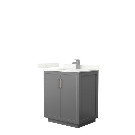 Wyndham Collection Icon 30 Inch Single Bathroom Vanity in Dark Gray,Quartz Countertop, Undermount Square Sink (1-Hole) - Luxe Bathroom Vanities