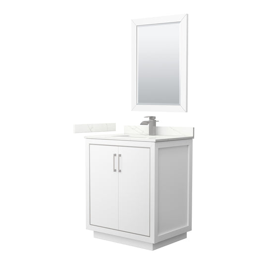Wyndham Collection Icon 30 Inch Single Bathroom Vanity in White, Quartz Countertop, Undermount Square Sink (1-Hole) - Luxe Bathroom Vanities