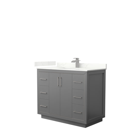 Wyndham Collection Icon 42 Inch Single Bathroom Vanity in Dark Gray, Quartz Countertop, Undermount Square Sink (1-Hole) - Luxe Bathroom Vanities