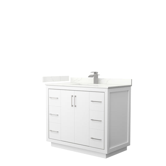 Wyndham Collection Icon 42 Inch Single Bathroom Vanity in White, Quartz Countertop, Undermount Square Sink (1-Hole) - Luxe Bathroom Vanities