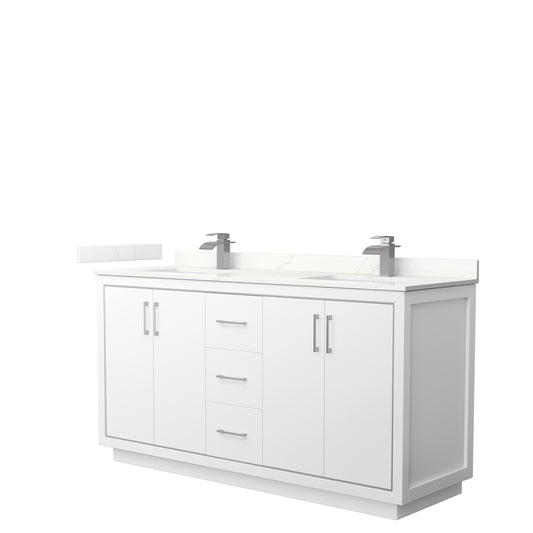 Wyndham Collection Icon 66 Inch Double Bathroom Vanity in White, Quartz Countertop, Undermount Square Sinks (1-Hole) - Luxe Bathroom Vanities
