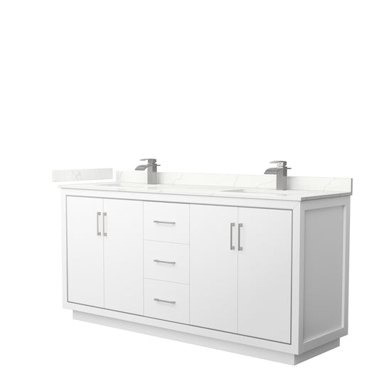 Wyndham Collection Icon 72 Inch Double Bathroom Vanity in White, Quartz Countertop, Undermount Square Sinks (1-Hole) - Luxe Bathroom Vanities