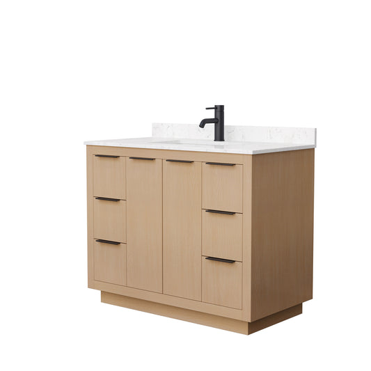 Wyndham Collection Maroni 42 Inch Single Bathroom Vanity in Light Straw, Marble Countertop, Undermount Square Sink, Matte Black Trim - Luxe Bathroom Vanities