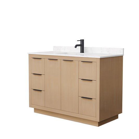 Wyndham Collection Maroni 48 Inch Single Bathroom Vanity in Light Straw, Marble Countertop, Undermount Square Sink, Matte Black Trim - Luxe Bathroom Vanities