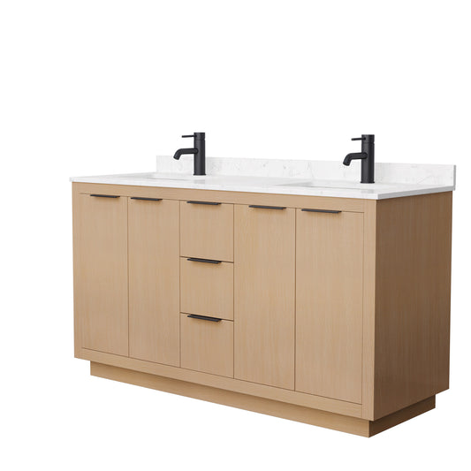 Wyndham Collection Maroni 60 Inch Double Bathroom Vanity in Light Straw, Marble Countertop, Undermount Square Sinks, Matte Black Trim - Luxe Bathroom Vanities