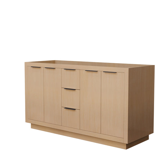Wyndham Collection Maroni 60 Inch Double Bathroom Vanity in Light Straw, No Countertop, No Sink, Matte Black Trim - Luxe Bathroom Vanities