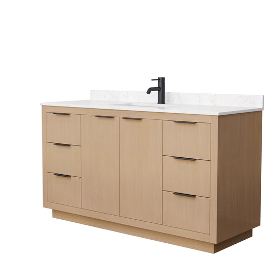 Wyndham Collection Maroni 60 Inch Single Bathroom Vanity in Light Straw, Marble Countertop, Undermount Square Sink, Matte Black Trim - Luxe Bathroom Vanities