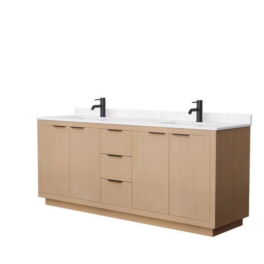 Wyndham Collection Maroni 80 Inch Double Bathroom Vanity in Light Straw, Marble Countertop, Undermount Square Sinks, Matte Black Trim - Luxe Bathroom Vanities