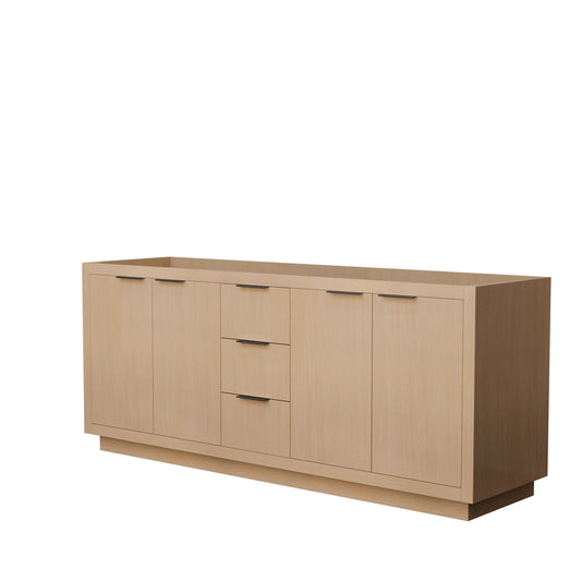 Wyndham Collection Maroni 80 Inch Double Bathroom Vanity in Light Straw, No Countertop, No Sink, Matte Black Trim - Luxe Bathroom Vanities
