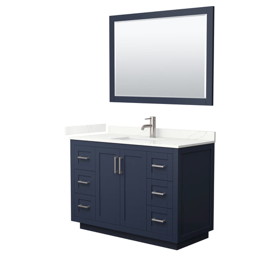 Wyndham Collection Miranda 48 Inch Single Bathroom Vanity in Dark Blue, Quartz Countertop, Undermount Square Sink, Brushed Nickel Trim - Luxe Bathroom Vanities