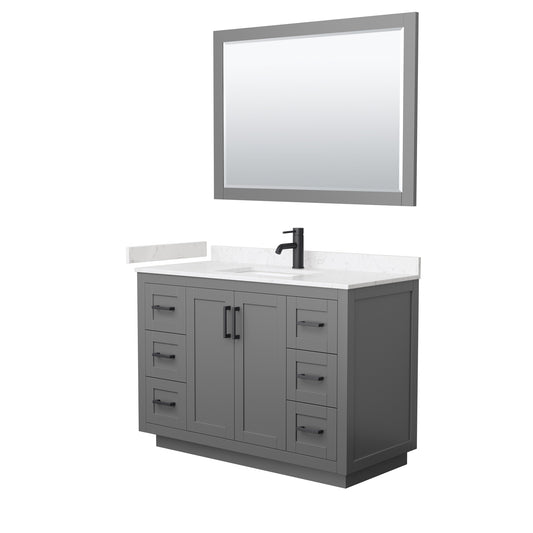 Wyndham Collection Miranda 48 Inch Single Bathroom Vanity in Dark Gray, Marble Countertop, Undermount Square Sink, Matte Black Trim, 46 Inch Mirror - Luxe Bathroom Vanities