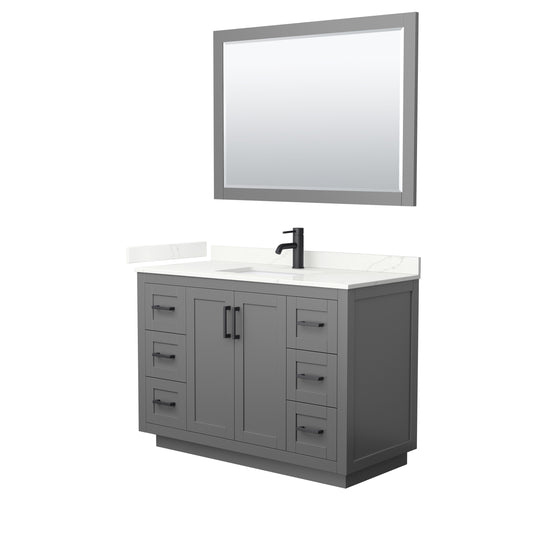 Wyndham Collection Miranda 48 Inch Single Bathroom Vanity in Dark Gray, Quartz Countertop, Undermount Square Sink, Matte Black Trim - Luxe Bathroom Vanities
