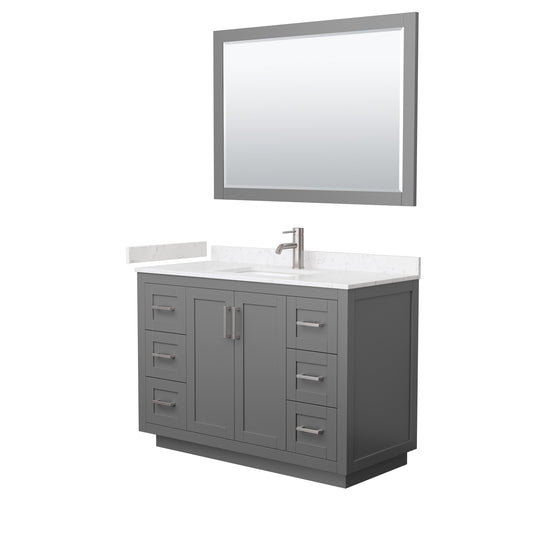 Wyndham Collection Miranda 48 Inch Single Bathroom Vanity in Dark Gray, Marble Countertop, Undermount Square Sink, Brushed Nickel Trim, 46 Inch Mirror - Luxe Bathroom Vanities