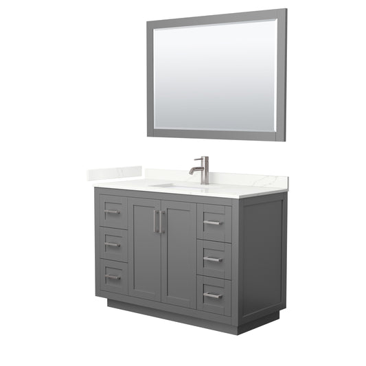 Wyndham Collection Miranda 48 Inch Single Bathroom Vanity in Dark Gray, Quartz Countertop, Undermount Square Sink, Brushed Nickel Trim - Luxe Bathroom Vanities