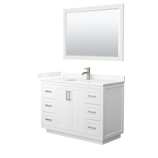 Wyndham Collection Miranda 48 Inch Single Bathroom Vanity in White, Quartz Countertop, Undermount Square Sink, Brushed Nickel Trim - Luxe Bathroom Vanities