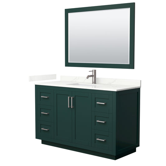 Wyndham Collection Miranda 54 Inch Single Bathroom Vanity in Green, Quartz Countertop, Undermount Square Sink, Brushed Nickel Trim - Luxe Bathroom Vanities