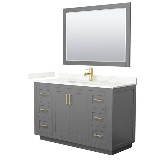 Wyndham Collection Miranda 54 Inch Single Bathroom Vanity in Dark Gray, Quartz Countertop, Undermount Square Sink, Brushed Gold Trim - Luxe Bathroom Vanities