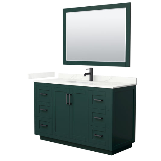 Wyndham Collection Miranda 54 Inch Single Bathroom Vanity in Green, Quartz Countertop, Undermount Square Sink, Matte Black Trim - Luxe Bathroom Vanities