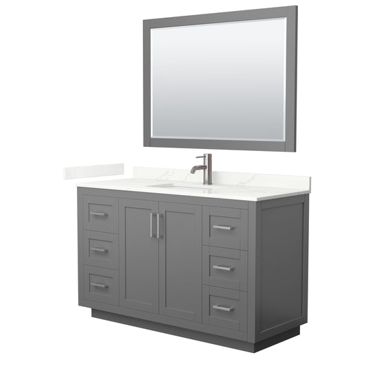 Wyndham Collection Miranda 54 Inch Single Bathroom Vanity in Dark Gray, Quartz Countertop, Undermount Square Sink, Brushed Nickel Trim - Luxe Bathroom Vanities