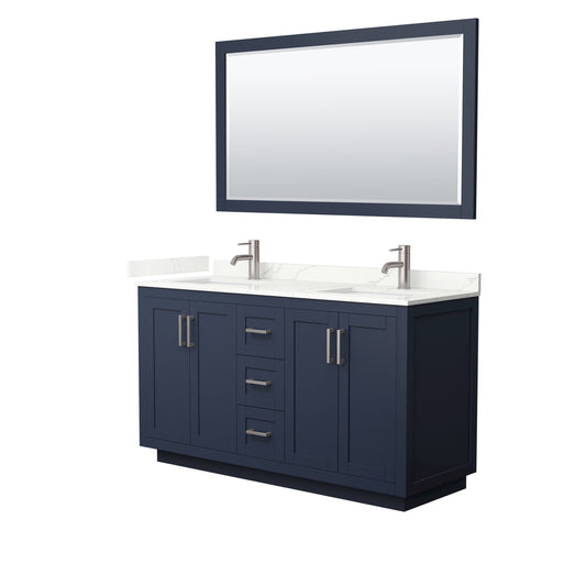 Wyndham Collection Miranda 60 Inch Double Bathroom Vanity in Dark Blue, Quartz Countertop, Undermount Square Sinks, Brushed Nickel Trim - Luxe Bathroom Vanities