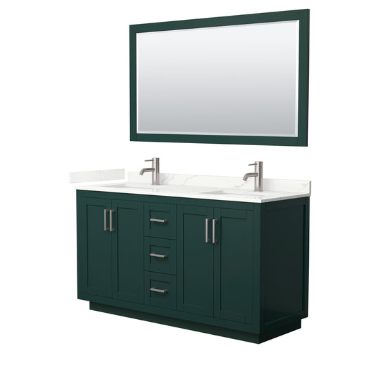 Wyndham Collection Miranda 60 Inch Double Bathroom Vanity in Green, Quartz Countertop, Undermount Square Sinks, Brushed Nickel Trim - Luxe Bathroom Vanities