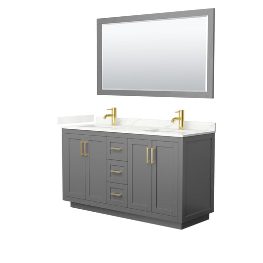 Wyndham Collection Miranda 60 Inch Double Bathroom Vanity in Dark Gray, Quartz Countertop, Undermount Square Sinks, Brushed Gold Trim - Luxe Bathroom Vanities