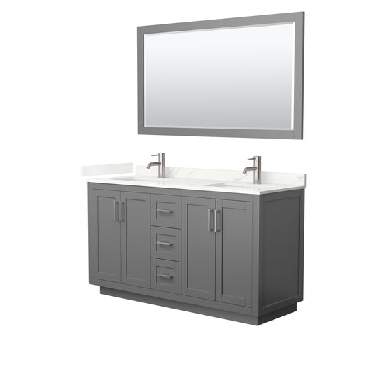 Wyndham Collection Miranda 60 Inch Double Bathroom Vanity in Dark Gray, Quartz Countertop, Undermount Square Sinks, Brushed Nickel Trim - Luxe Bathroom Vanities