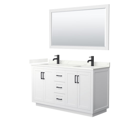 Wyndham Collection Miranda 60 Inch Double Bathroom Vanity in White, Quartz Countertop, Undermount Square Sinks, Matte Black Trim - Luxe Bathroom Vanities