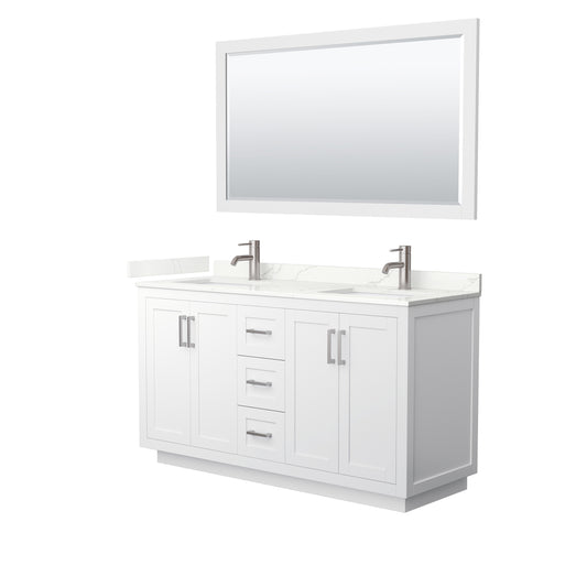 Wyndham Collection Miranda 60 Inch Double Bathroom Vanity in White, Quartz Countertop, Undermount Square Sinks, Brushed Nickel Trim - Luxe Bathroom Vanities