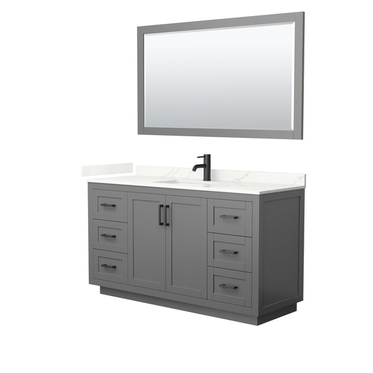 Wyndham Collection Miranda 60 Inch Single Bathroom Vanity in Dark Gray, Quartz Countertop, Undermount Square Sink, Matte Black Trim - Luxe Bathroom Vanities