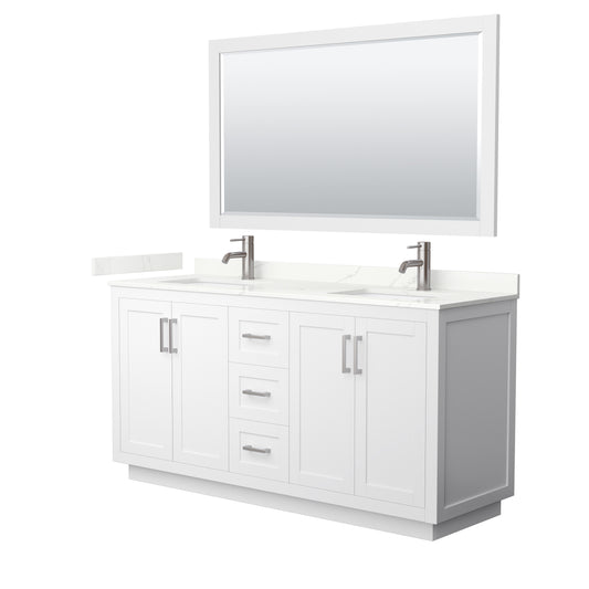Wyndham Collection Miranda 66 Inch Double Bathroom Vanity in White, Quartz Countertop, Undermount Square Sinks, Brushed Nickel Trim - Luxe Bathroom Vanities
