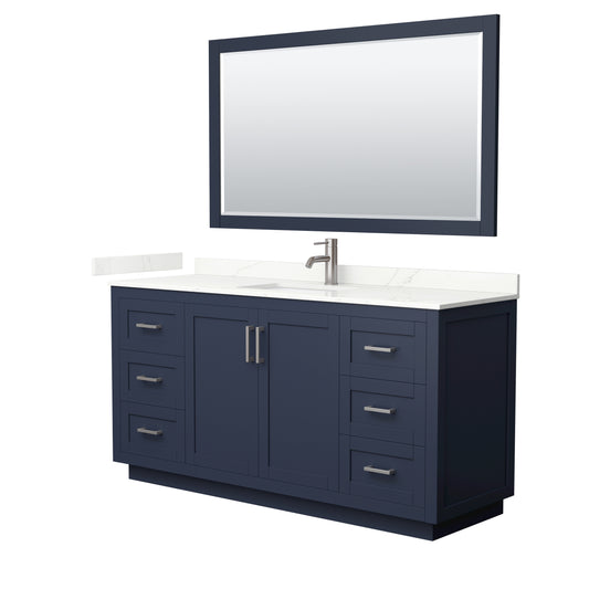 Wyndham Collection Miranda 66 Inch Single Bathroom Vanity in Dark Blue, Quartz Countertop, Undermount Square Sink, Brushed Nickel Trim - Luxe Bathroom Vanities