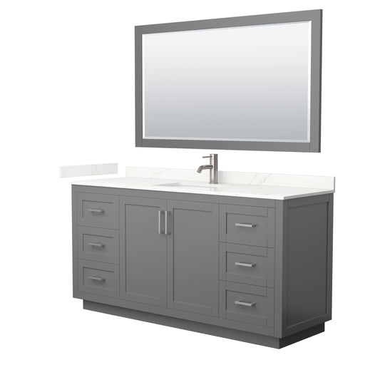 Wyndham Collection Miranda 66 Inch Single Bathroom Vanity in Dark Gray, Quartz Countertop, Undermount Square Sink, Brushed Nickel Trim - Luxe Bathroom Vanities