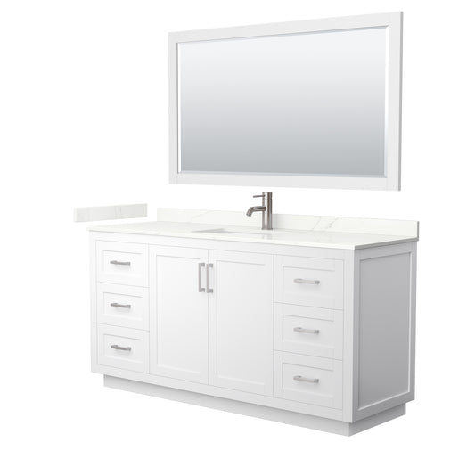 Wyndham Collection Miranda 66 Inch Single Bathroom Vanity in White, Quartz Countertop, Undermount Square Sink, Brushed Nickel Trim - Luxe Bathroom Vanities