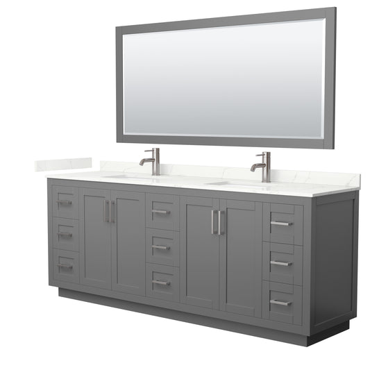 Wyndham Collection Miranda 84 Inch Double Bathroom Vanity in Dark Gray, Quartz Countertop, Undermount Square Sinks, Brushed Nickel Trim - Luxe Bathroom Vanities