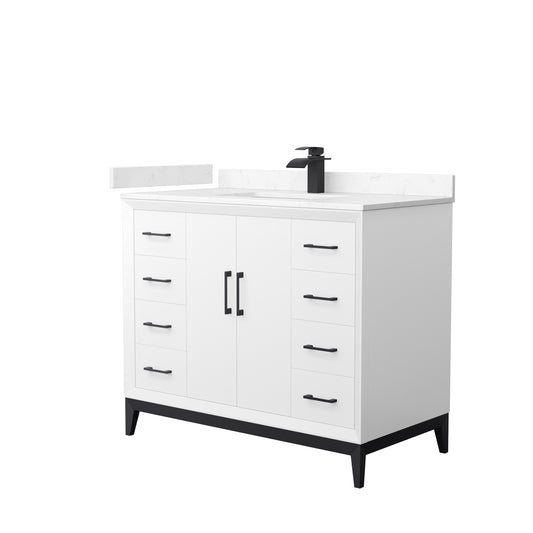 Wyndham Collection Amici 42 Inch Single Bathroom Vanity in White, Carrara Cultured Marble Countertop, Undermount Square Sink - Luxe Bathroom Vanities