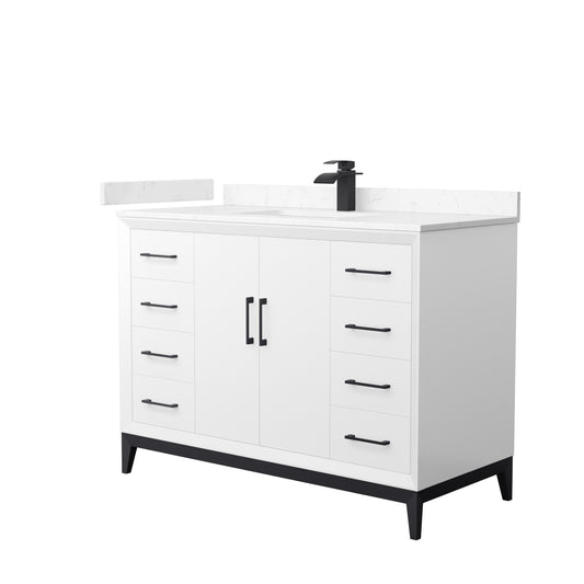 Wyndham Collection Amici 48 Inch Single Bathroom Vanity in White, Carrara Cultured Marble Countertop, Undermount Square Sink - Luxe Bathroom Vanities