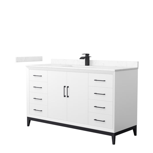 Wyndham Collection Amici 60 Inch Single Bathroom Vanity in White, Carrara Cultured Marble Countertop, Undermount Square Sink - Luxe Bathroom Vanities