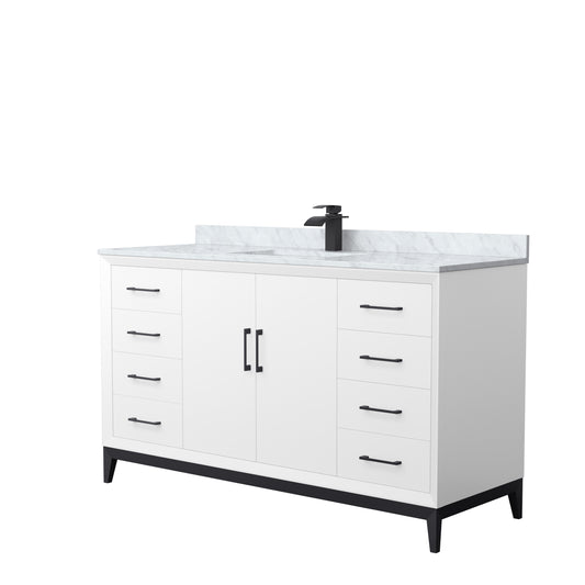 Wyndham Collection Amici 60 Inch Single Bathroom Vanity in White, White Carrara Marble Countertop, Undermount Square Sink - Luxe Bathroom Vanities