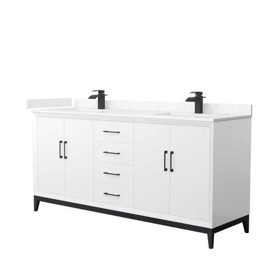 Wyndham Collection Amici 72 Inch Double Bathroom Vanity in White, Carrara Cultured Marble Countertop, Undermount Square Sinks - Luxe Bathroom Vanities
