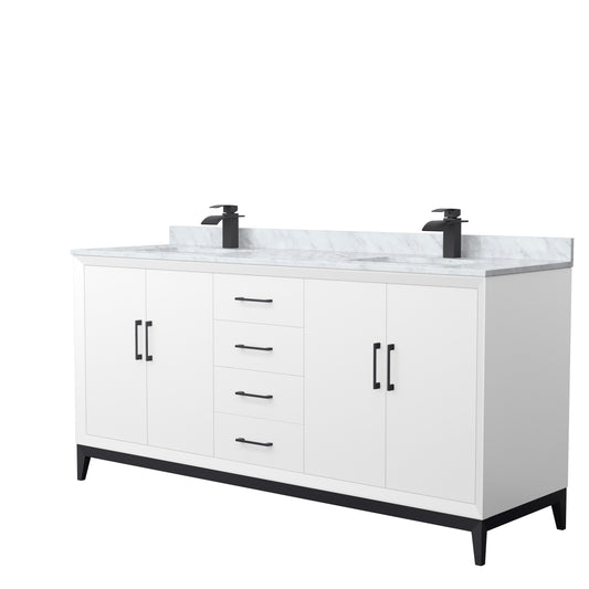Wyndham Collection Amici 72 Inch Double Bathroom Vanity in White, White Carrara Marble Countertop, Undermount Square Sinks - Luxe Bathroom Vanities