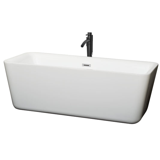 Wyndham Collection Emily 69 Inch Freestanding Bathtub in White with Floor Mounted Faucet, Drain and Overflow Trim - Luxe Bathroom Vanities