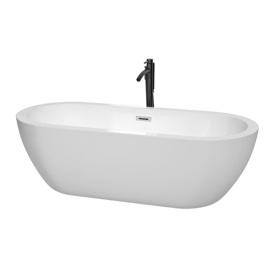 Wyndham Collection Soho 72 Inch Freestanding Bathtub in White with Floor Mounted Faucet, Drain and Overflow Trim - Luxe Bathroom Vanities