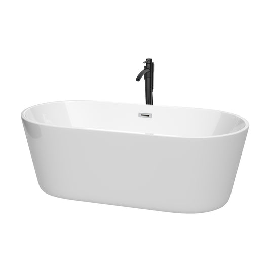 Wyndham Collection Carissa 67 Inch Freestanding Bathtub in White with Floor Mounted Faucet, Drain and Overflow Trim - Luxe Bathroom Vanities