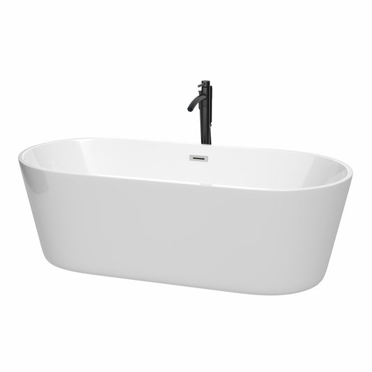 Wyndham Collection Carissa 71 Inch Freestanding Bathtub in White with Floor Mounted Faucet, Drain and Overflow Trim - Luxe Bathroom Vanities