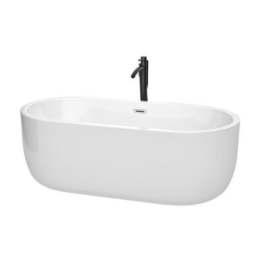 Wyndham Collection Juliette 67 Inch Freestanding Bathtub in White with Floor Mounted Faucet, Drain and Overflow Trim - Luxe Bathroom Vanities